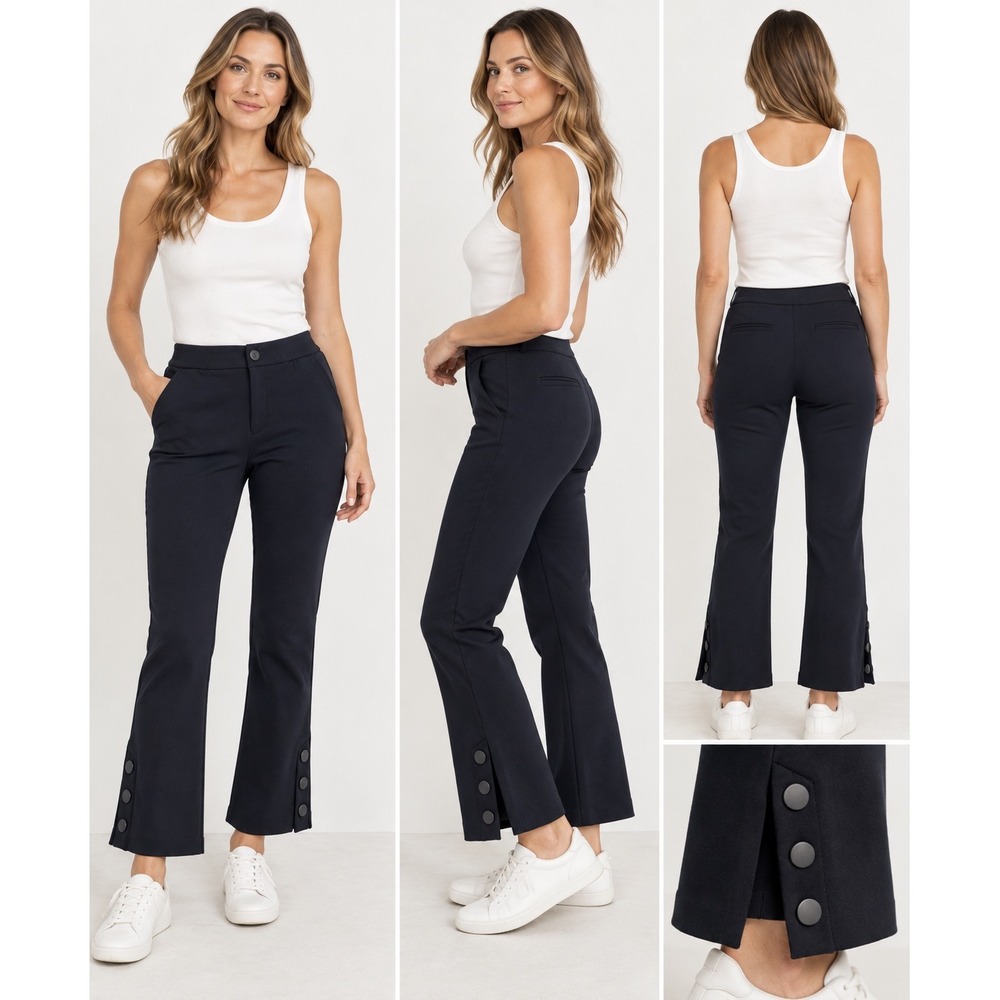 Cabi Snap-Back Crop Pants 6 Navy Blue Flare Button Ankle Trousers 6043